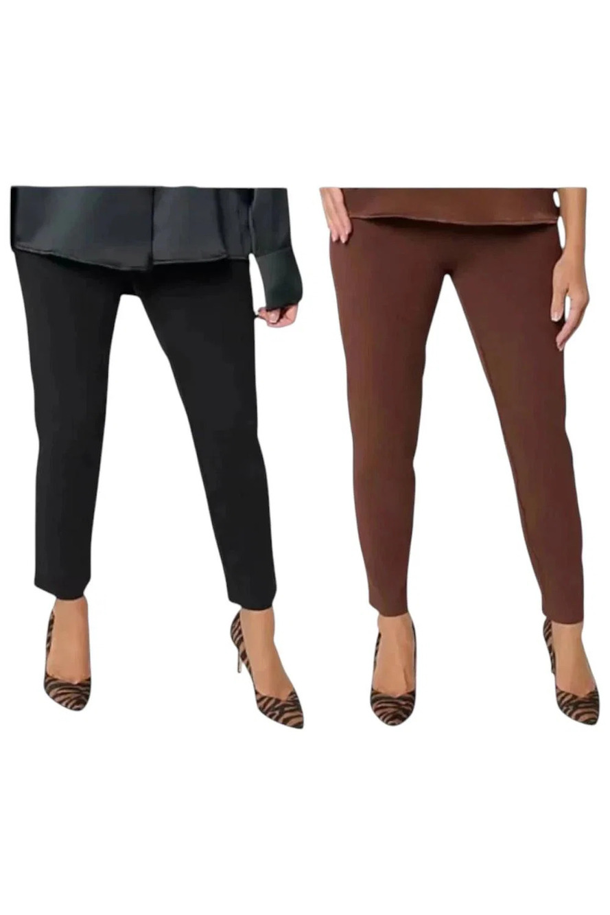 Women with Control Women's Set of 2 86/14 Slim Leg Pants DrkRoast/Blk - Regular